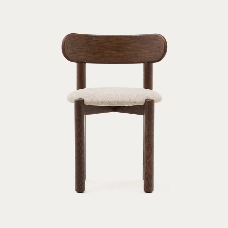 NEBAI chair in brown chenille with a solid oak wood structure and walnut finish