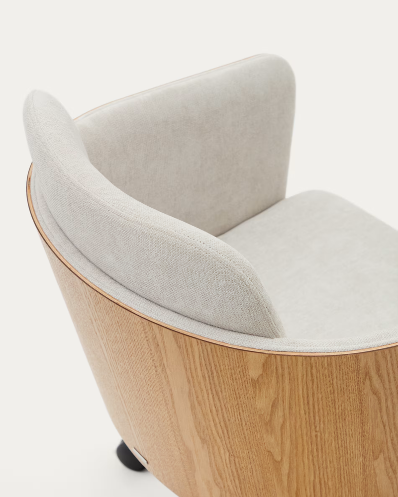 MADAI Desk chair in beige chenille and ash veneer with natural finish