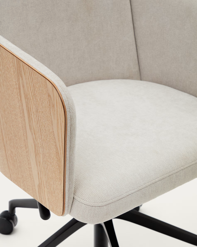 MADAI Desk chair in beige chenille and ash veneer with natural finish