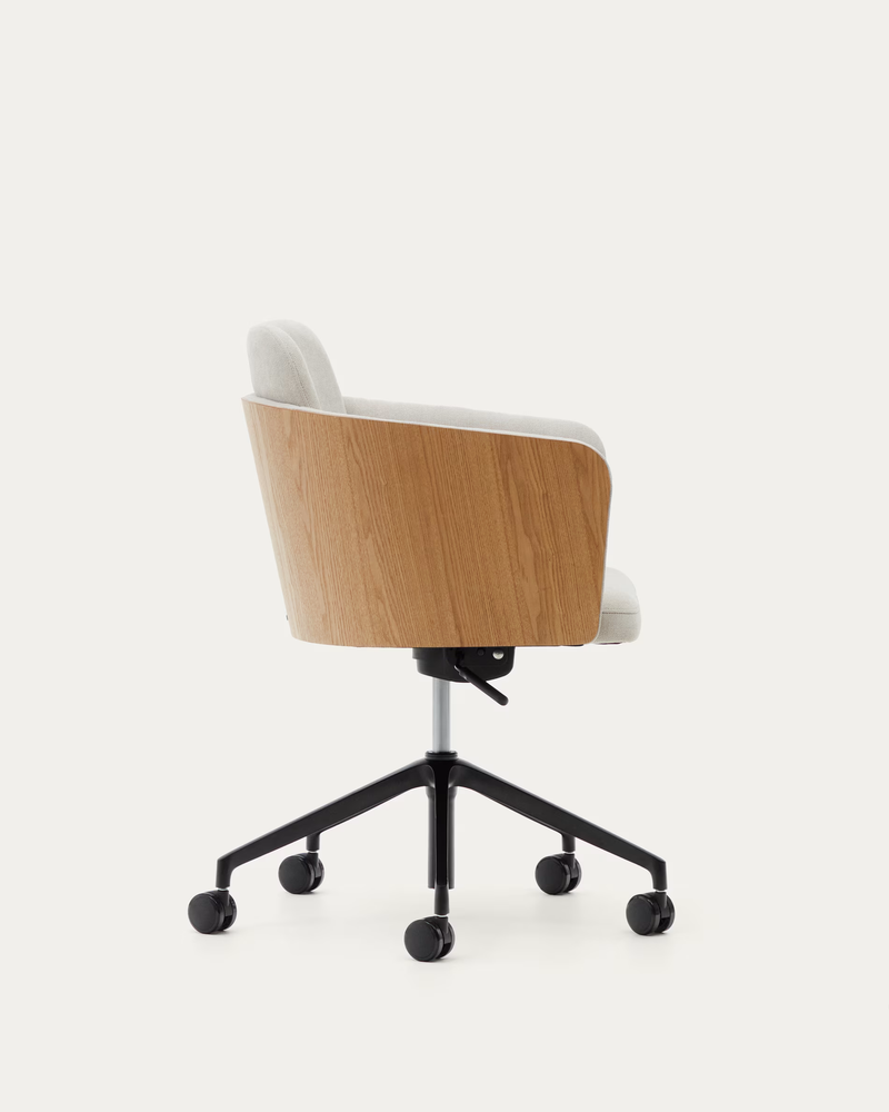 MADAI Desk chair in beige chenille and ash veneer with natural finish