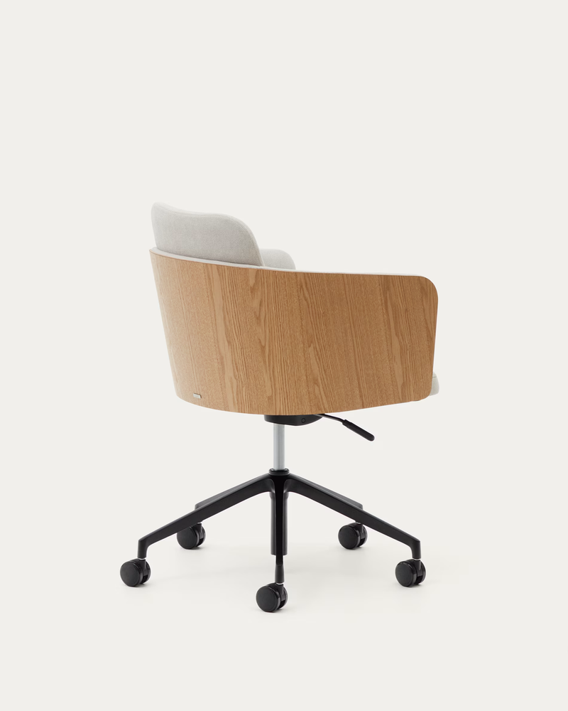 MADAI Desk chair in beige chenille and ash veneer with natural finish