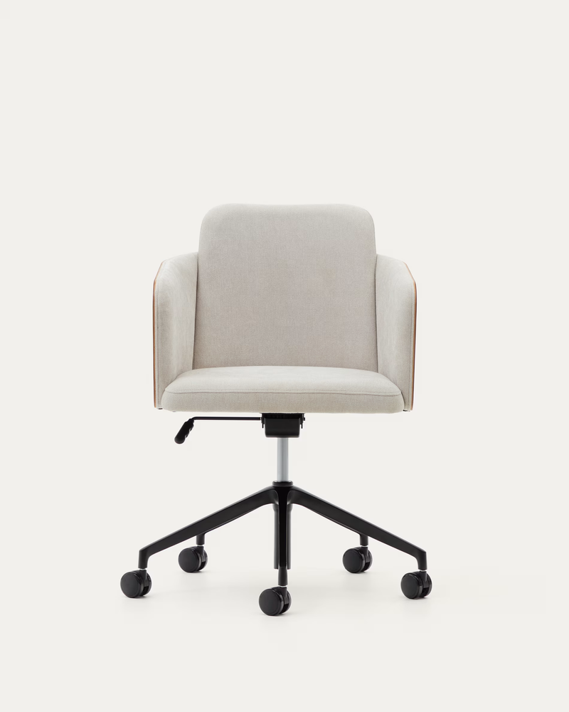 MADAI Desk chair in beige chenille and ash veneer with natural finish