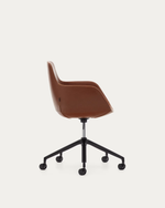 TISSIANA Desk chair in brown faux leather and aluminium with matte black finish