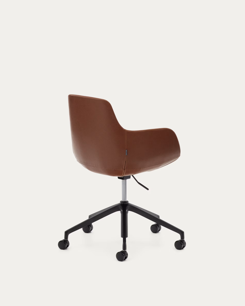 TISSIANA Desk chair in brown faux leather and aluminium with matte black finish