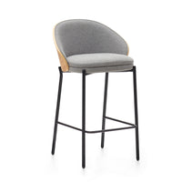 EAMY Light grey stool in an ash wood veneer with a natural finish and black metal, 65 cm