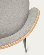 EAMY Light grey stool in an ash wood veneer with a natural finish and black metal, 65 cm