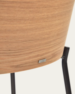 EAMY Light grey stool in an ash wood veneer with a natural finish and black metal, 65 cm