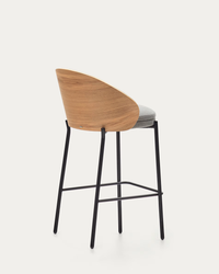 EAMY Light grey stool in an ash wood veneer with a natural finish and black metal, 65 cm