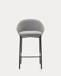 EAMY Light grey stool in an ash wood veneer with a natural finish and black metal, 65 cm