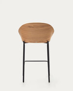 EAMY Light grey stool in an ash wood veneer with a natural finish and black metal, 65 cm