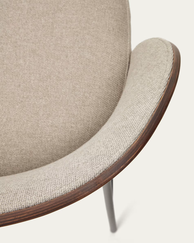 EAMY Light brown stool in an ash wood veneer with a wenge finish and black metal, 65 cm