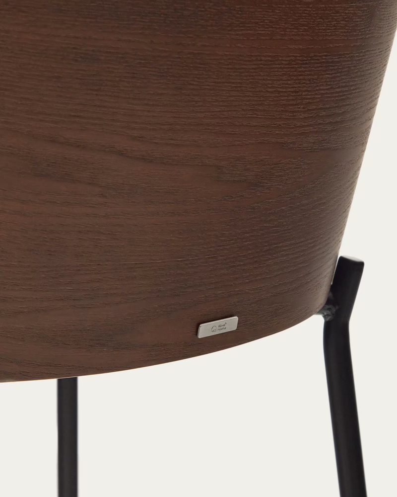 EAMY Light brown stool in an ash wood veneer with a wenge finish and black metal, 65 cm