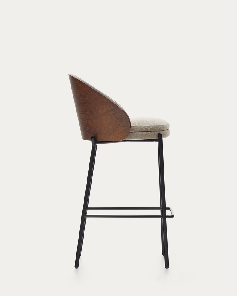 EAMY Light brown stool in an ash wood veneer with a wenge finish and black metal, 65 cm