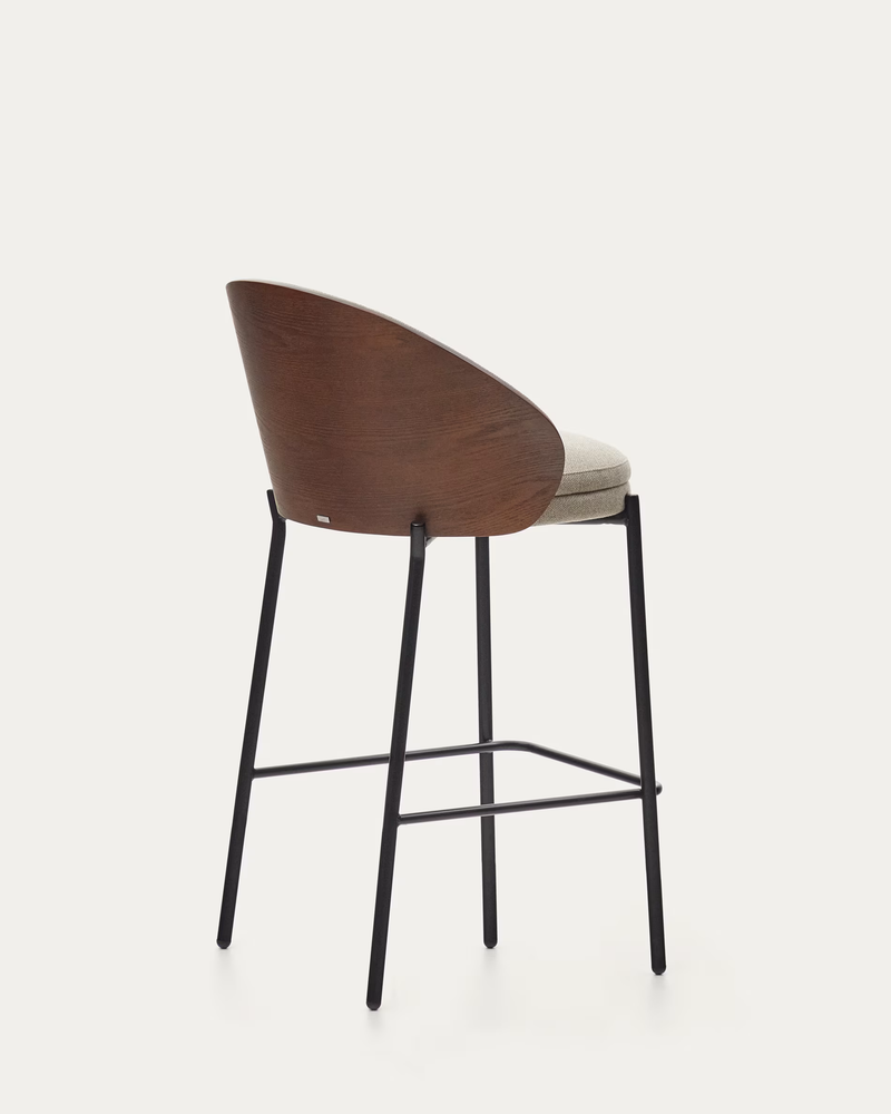 EAMY Light brown stool in an ash wood veneer with a wenge finish and black metal, 65 cm