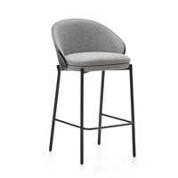 EAMY Light grey stool in an ash wood veneer with a black finish and black metal, 65 cm