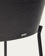 EAMY Light grey stool in an ash wood veneer with a black finish and black metal, 65 cm