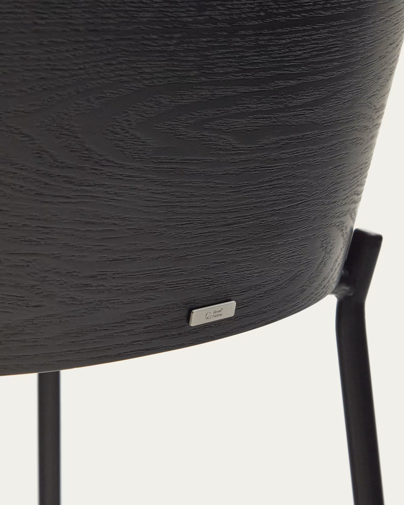 EAMY Light grey stool in an ash wood veneer with a black finish and black metal, 65 cm
