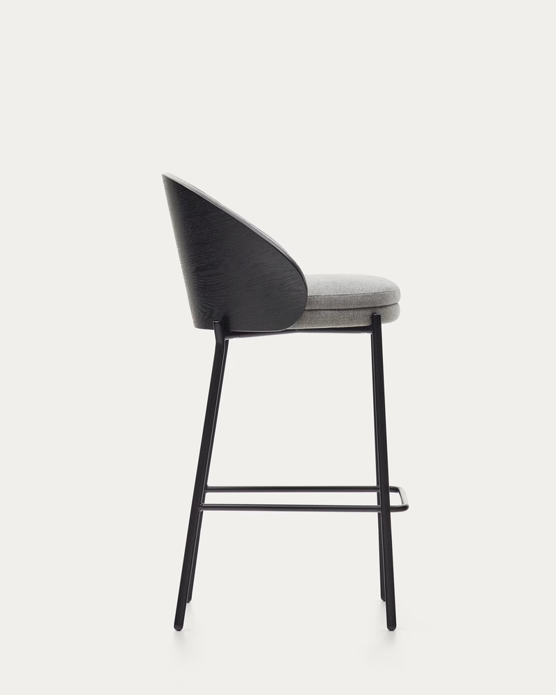 EAMY Light grey stool in an ash wood veneer with a black finish and black metal, 65 cm