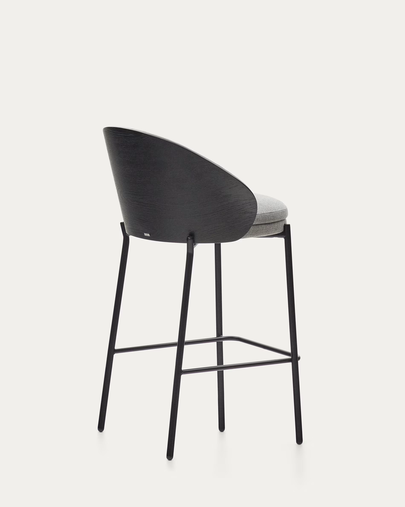 EAMY Light grey stool in an ash wood veneer with a black finish and black metal, 65 cm