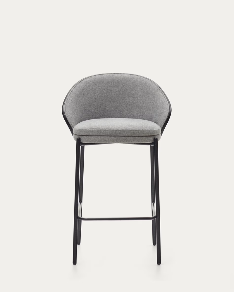 EAMY Light grey stool in an ash wood veneer with a black finish and black metal, 65 cm