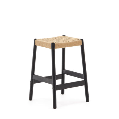 YALIA stool in solid oak wood in a black finish and rope cord