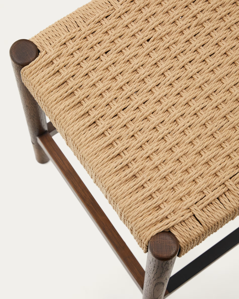 YALIA stool in solid oak wood in a walnut finish and rope cord