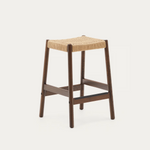 YALIA stool in solid oak wood in a walnut finish and rope cord