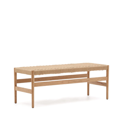ZAIDE bench made of solid oak wood in a natural finish and rope cord seat, 120 cm