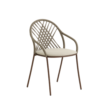 PETALE Hand-woven dining armchair with diamond pattern