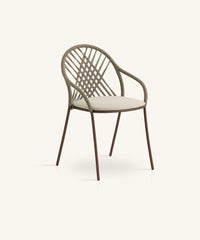 PETALE Hand-woven dining armchair with diamond pattern