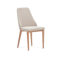 ROSIE Chair in beige chenille with solid ash wood legs in a natural finish