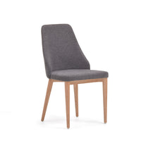 ROSIE Chair in dark grey chenille with solid ash wood legs in a natural finish