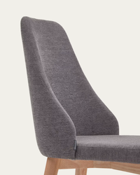 ROSIE Chair in dark grey chenille with solid ash wood legs in a natural finish