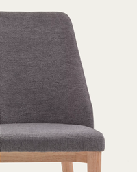 ROSIE Chair in dark grey chenille with solid ash wood legs in a natural finish