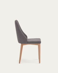 ROSIE Chair in dark grey chenille with solid ash wood legs in a natural finish