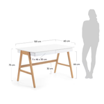 DYANA Radni stol od MDF-a s bijelim lakom i nogama od punog jasenovog drva, 120 x 60 cm