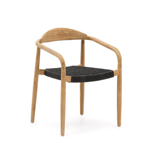 NINA stackable chair in solid acacia wood and black rope seat