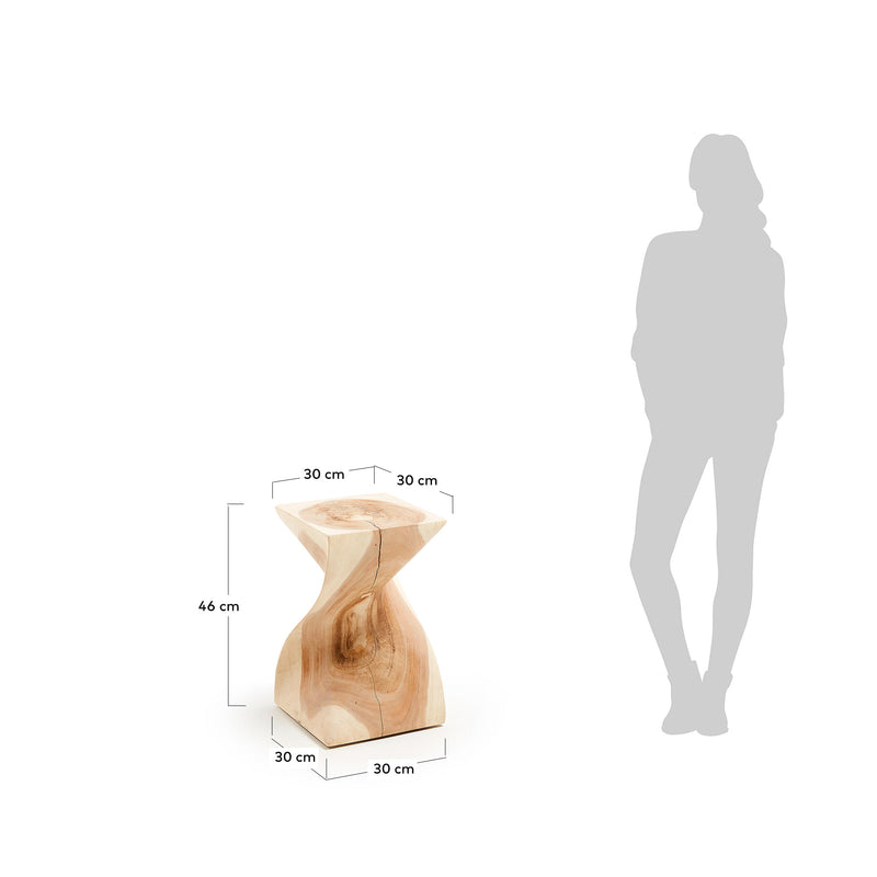 HAKON Pomoćni stol od punog kišnog drveta s rezbarenom unutrašnjošću, 30 x 30 cm