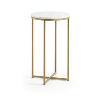 SHEFFIELD side table in white marble and golden steel legs Ø 43 cm