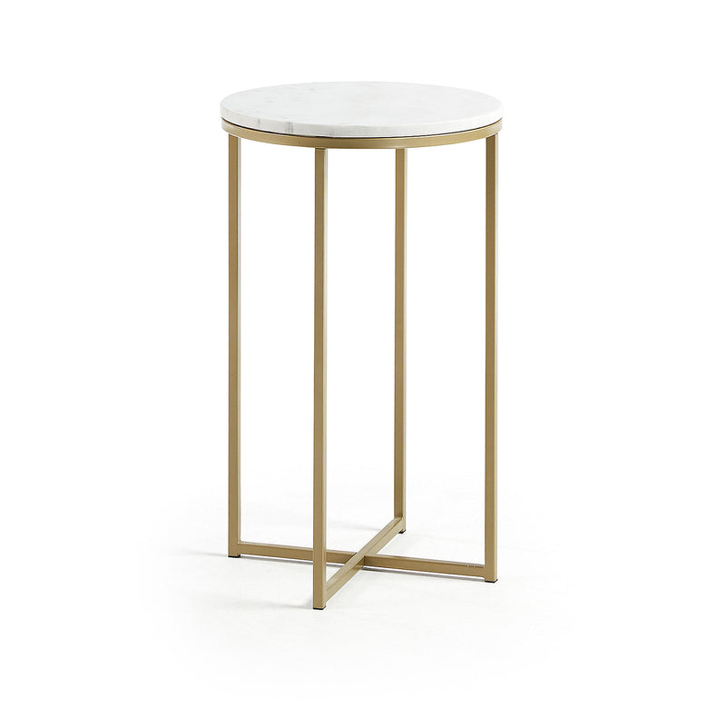 SHEFFIELD side table in white marble and golden steel legs Ø 43 cm