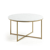 SHEFFIELD coffee table in white marble and golden steel legs Ø 80 cm