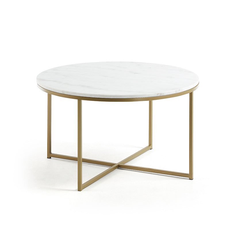 SHEFFIELD coffee table in white marble and golden steel legs Ø 80 cm