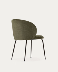 MINNA chenille chair in green with steel legs in a black finish