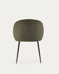 MINNA chenille chair in green with steel legs in a black finish