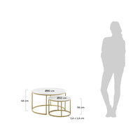 LEONOR Set of 2 glass side tables in white and golden steel structure