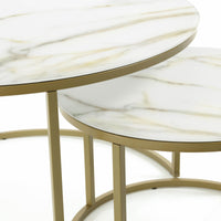 LEONOR Set of 2 glass side tables in white and golden steel structure