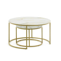 LEONOR Set of 2 glass side tables in white and golden steel structure