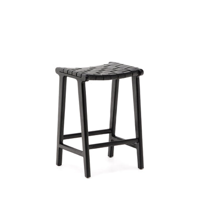 CALIXTA stool in leather and solid mahogany wood 67 cm Height