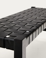 CALIXTA klupa od kože i punog mahagonija s crnom završnom obradom 120 cm