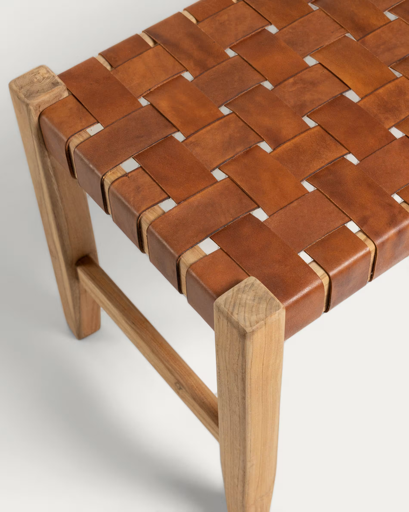 CALIXTA klupa od kože i punog mahagonija s crnom završnom obradom 120 cm